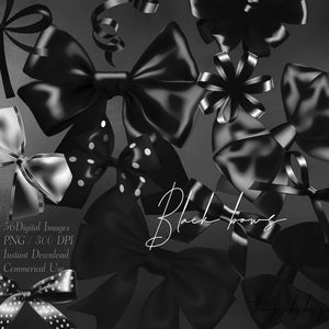 56 Black Satin Bows and Ribbons Digital Images