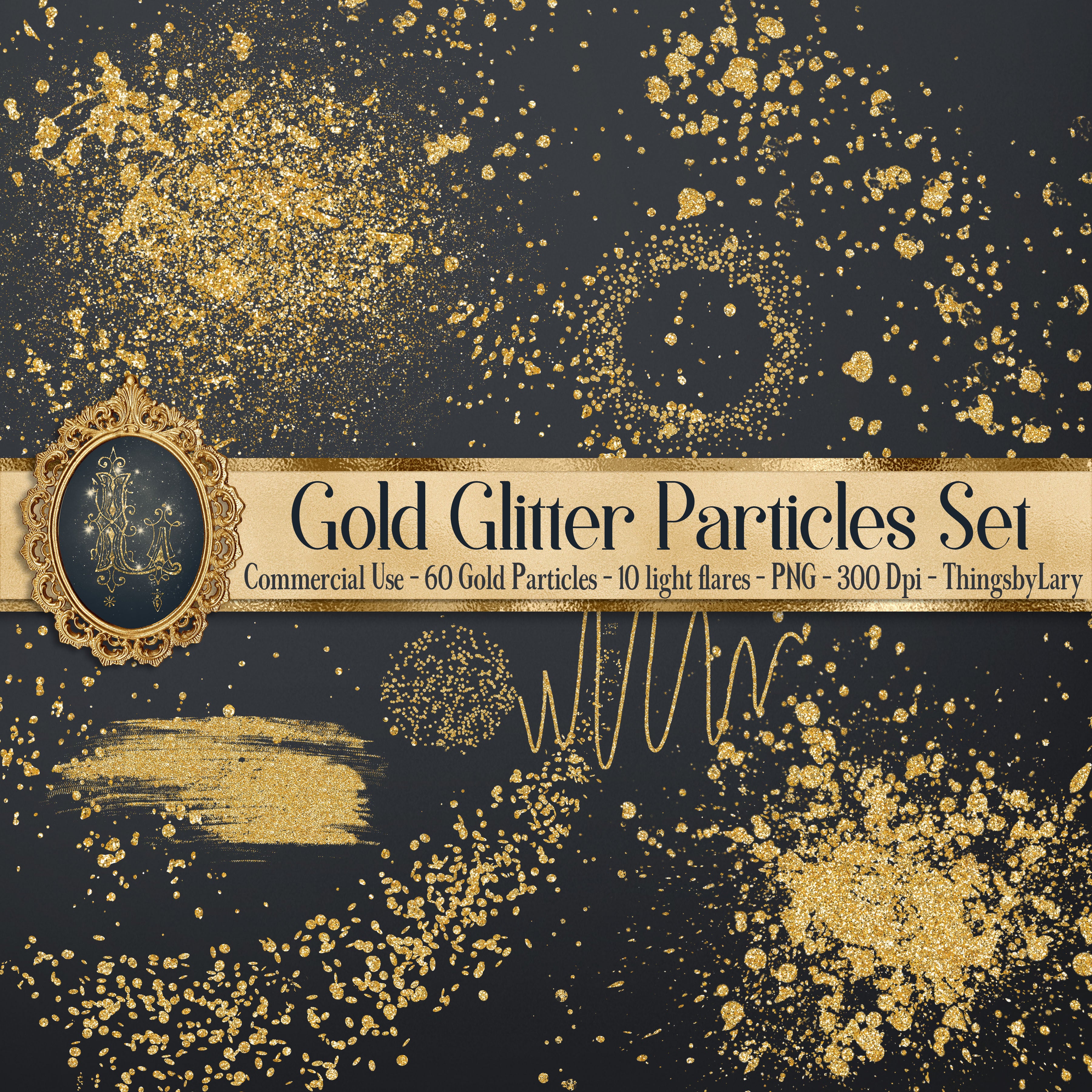 70 Gold Glitter Particles Set PNG Overlay Images