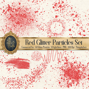 70 Red Glitter Particles Set PNG Overlay Images