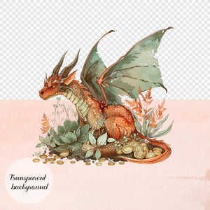 80 Watercolor Medieval Fantasy Dragon Royal Knight PNG Clip Arts