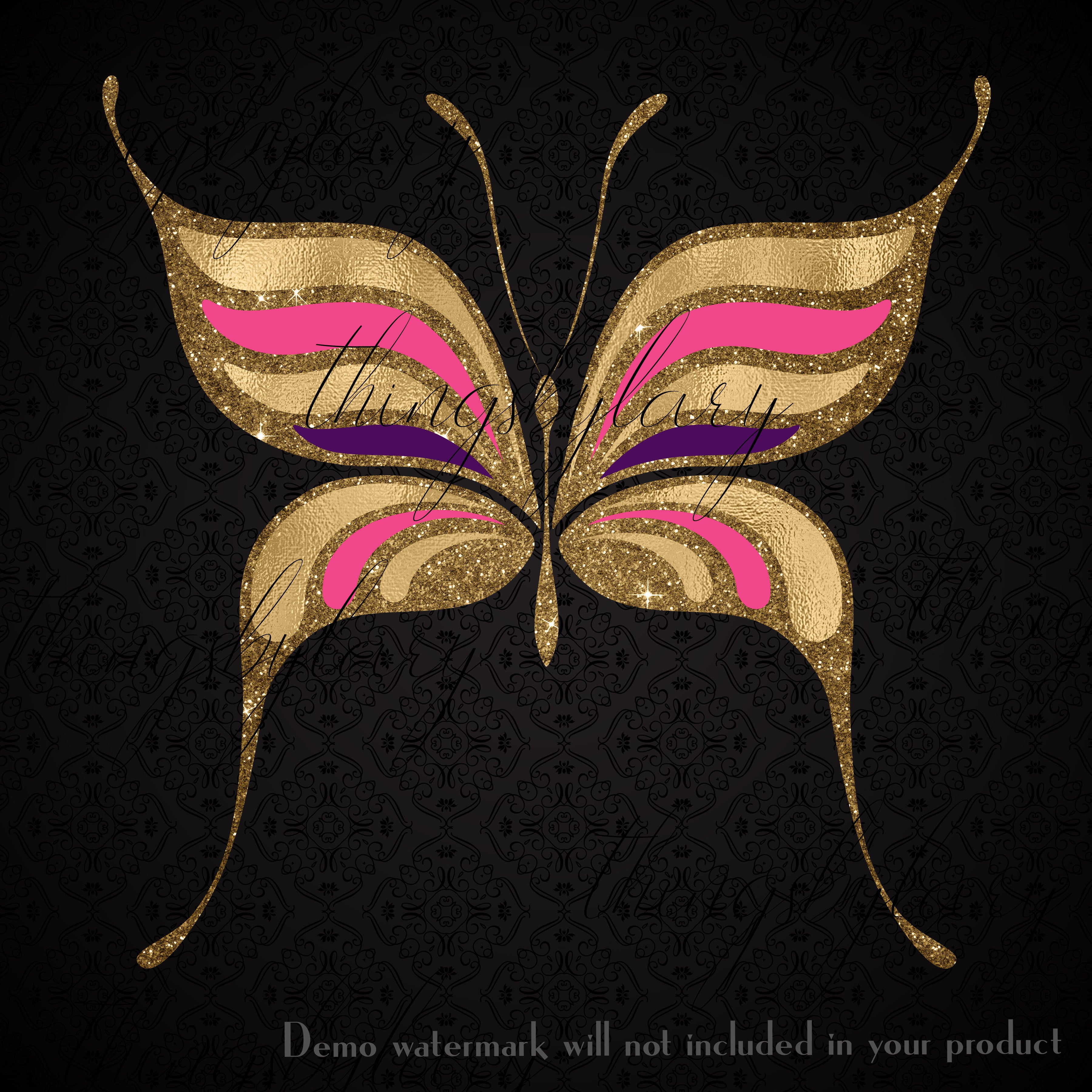 15 Pink Purple Gold Glitter Foil Fairy Butterfly Clip Arts