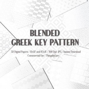 32 Gray Blended Greek Key Pattern Digital Papers