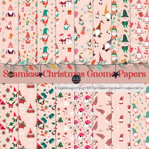 16 Seamless Christmas Gnomes Digital Papers