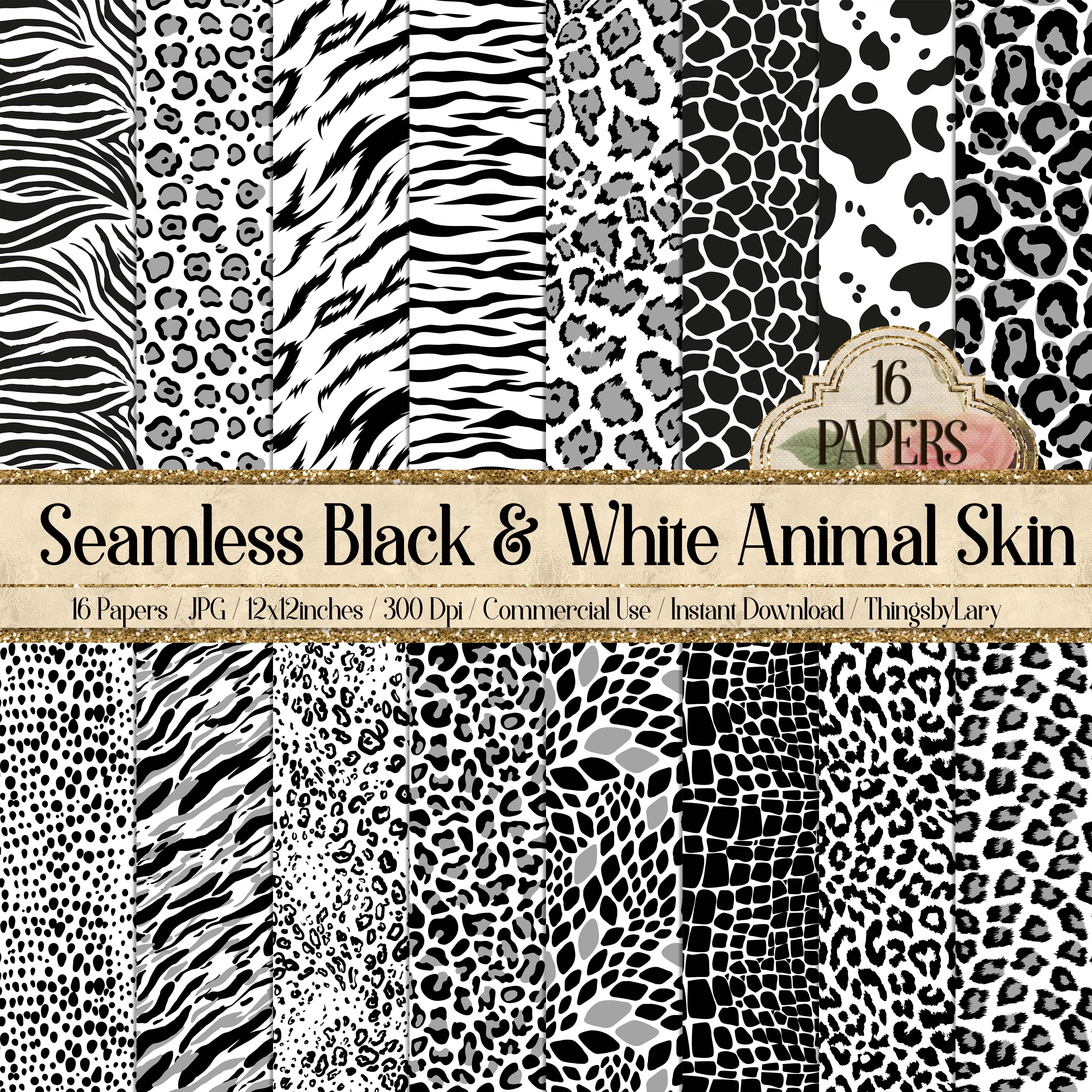 16 Seamless Black & White Animal Skin Prints Digital Papers