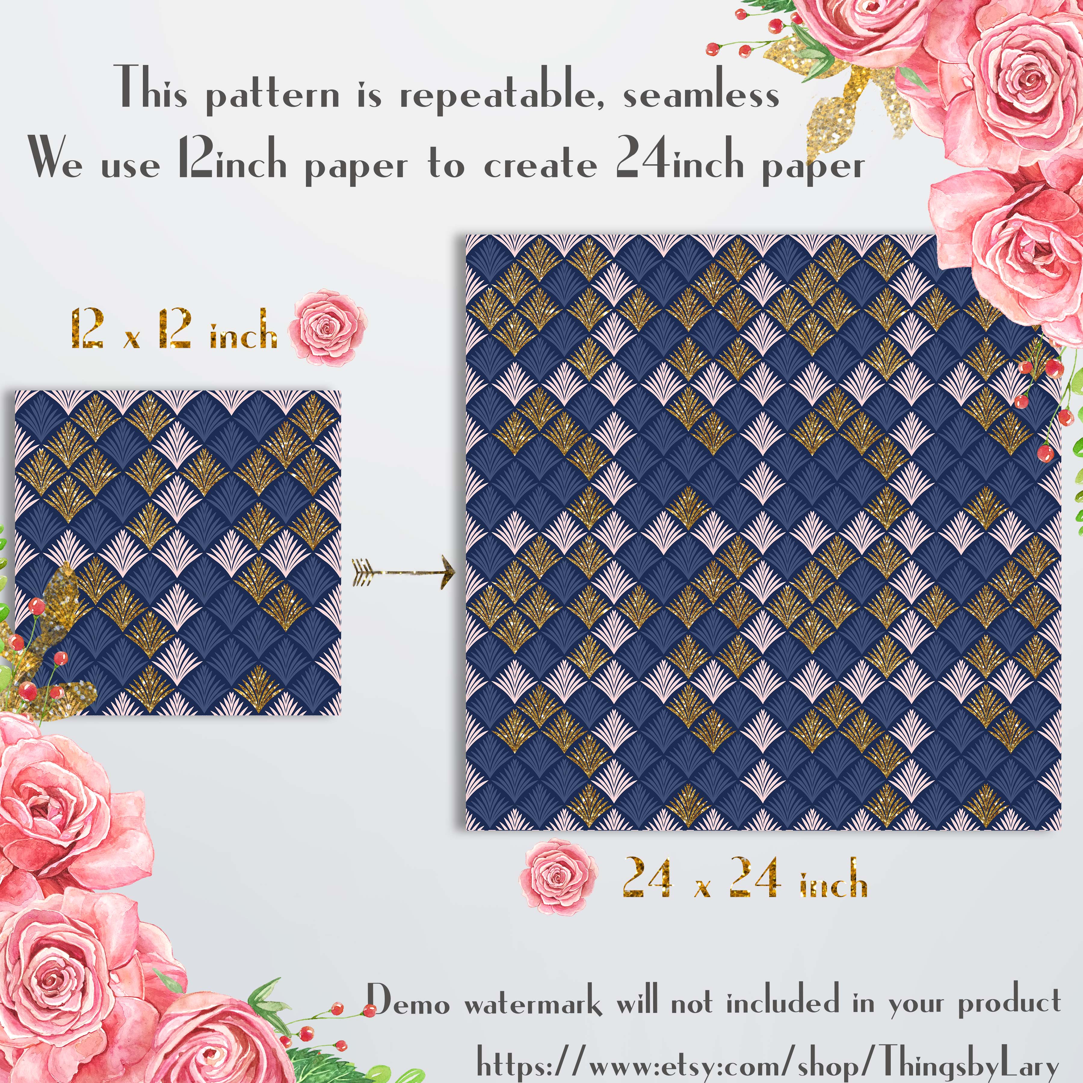 16 Seamless luxury Navy Blush Gold Glitter Digital Papers