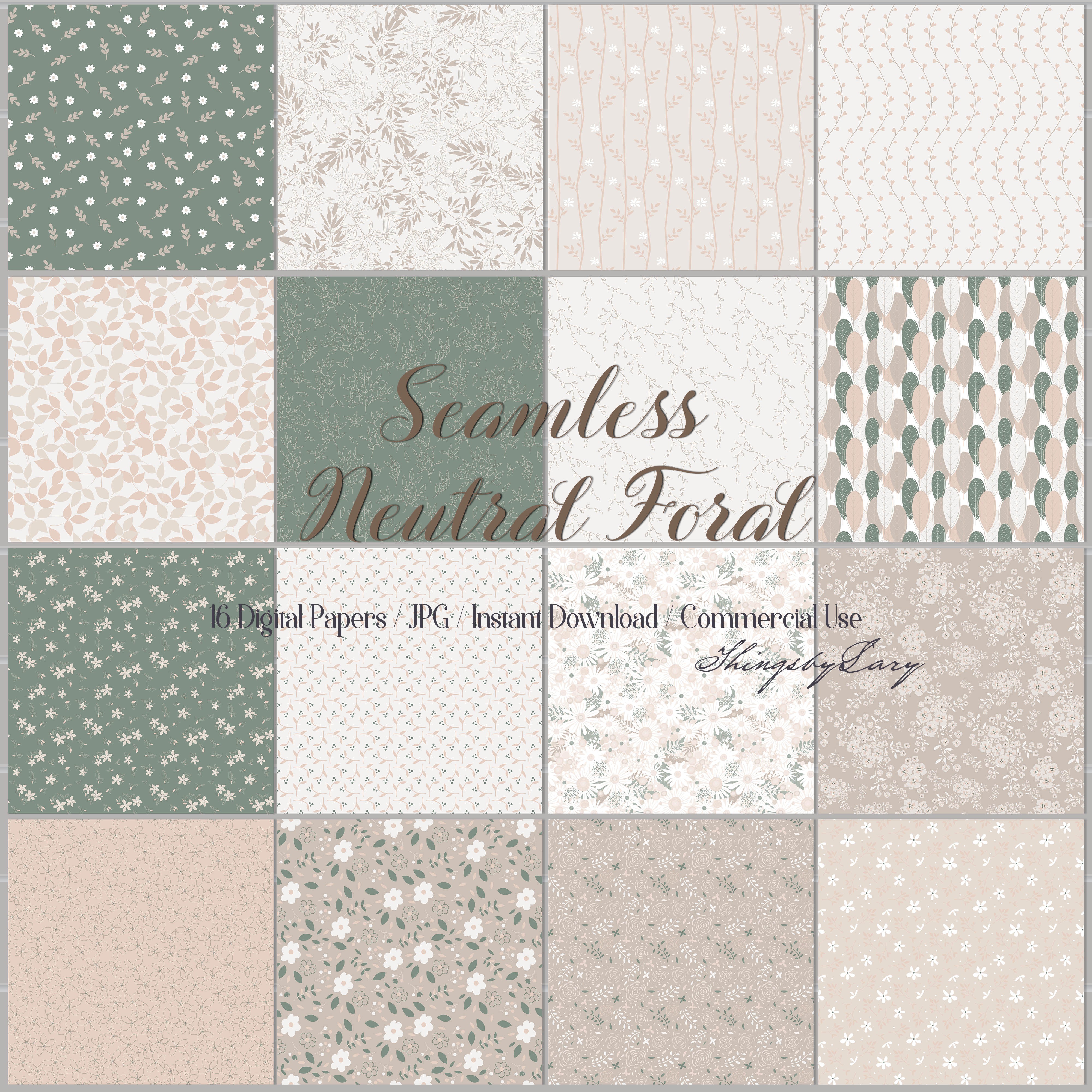 16 Seamless Neutral Floral earthy botanical Digital Papers