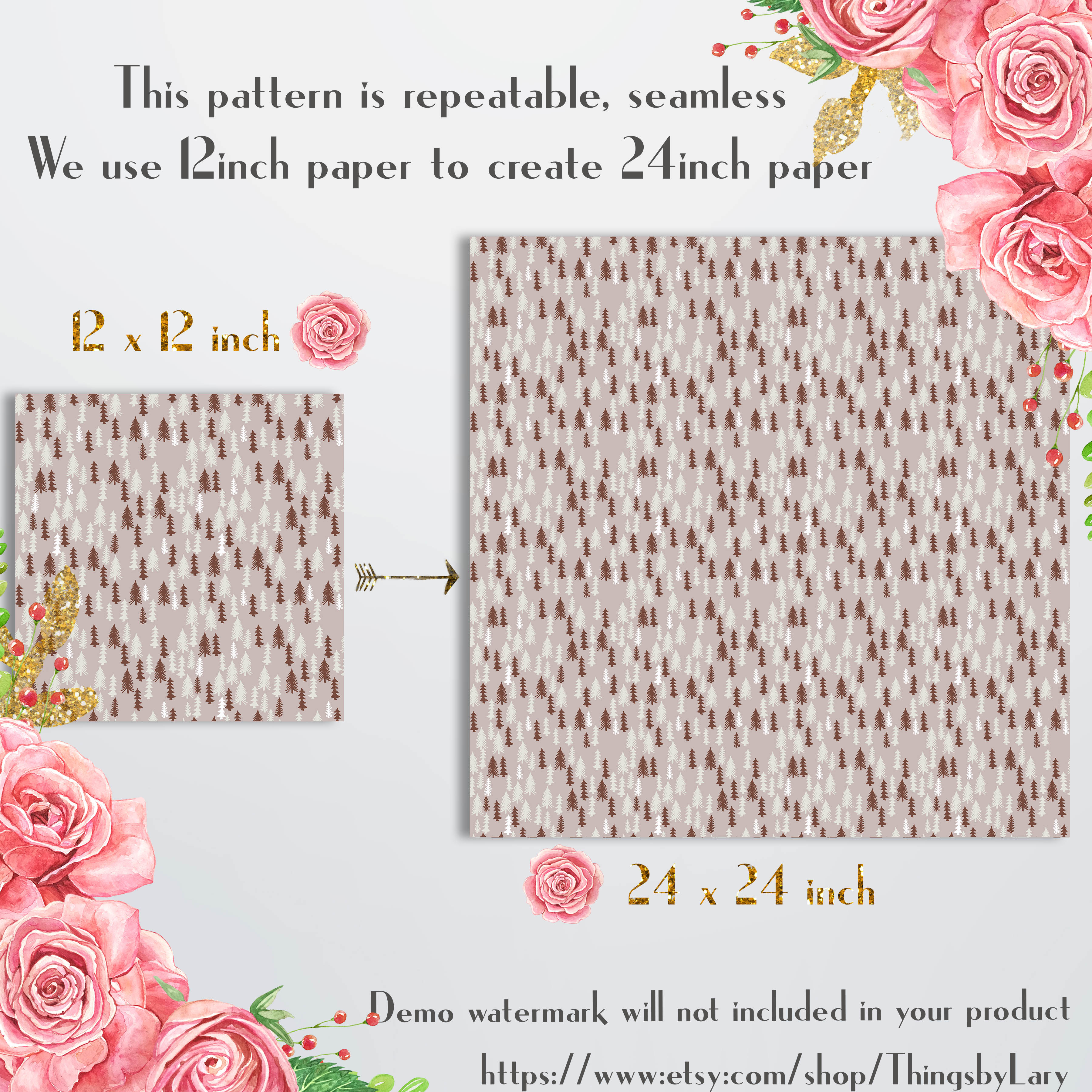 16 Seamless White and Brown Christmas Winter Digital Papers