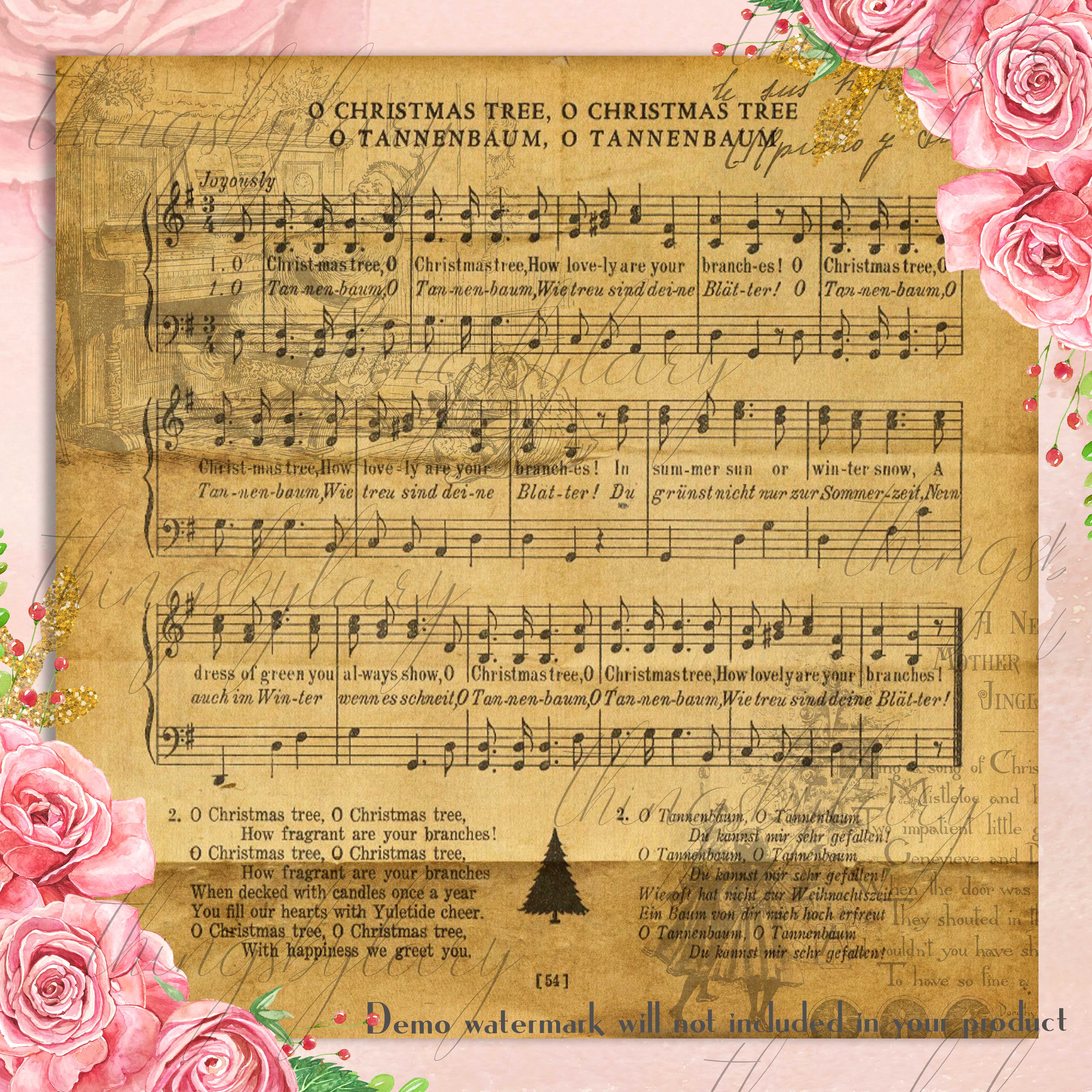 16 Vintage Christmas Old Music Sheet Digital Papers