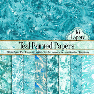 24 Teal Painted Texture Digital Papers
