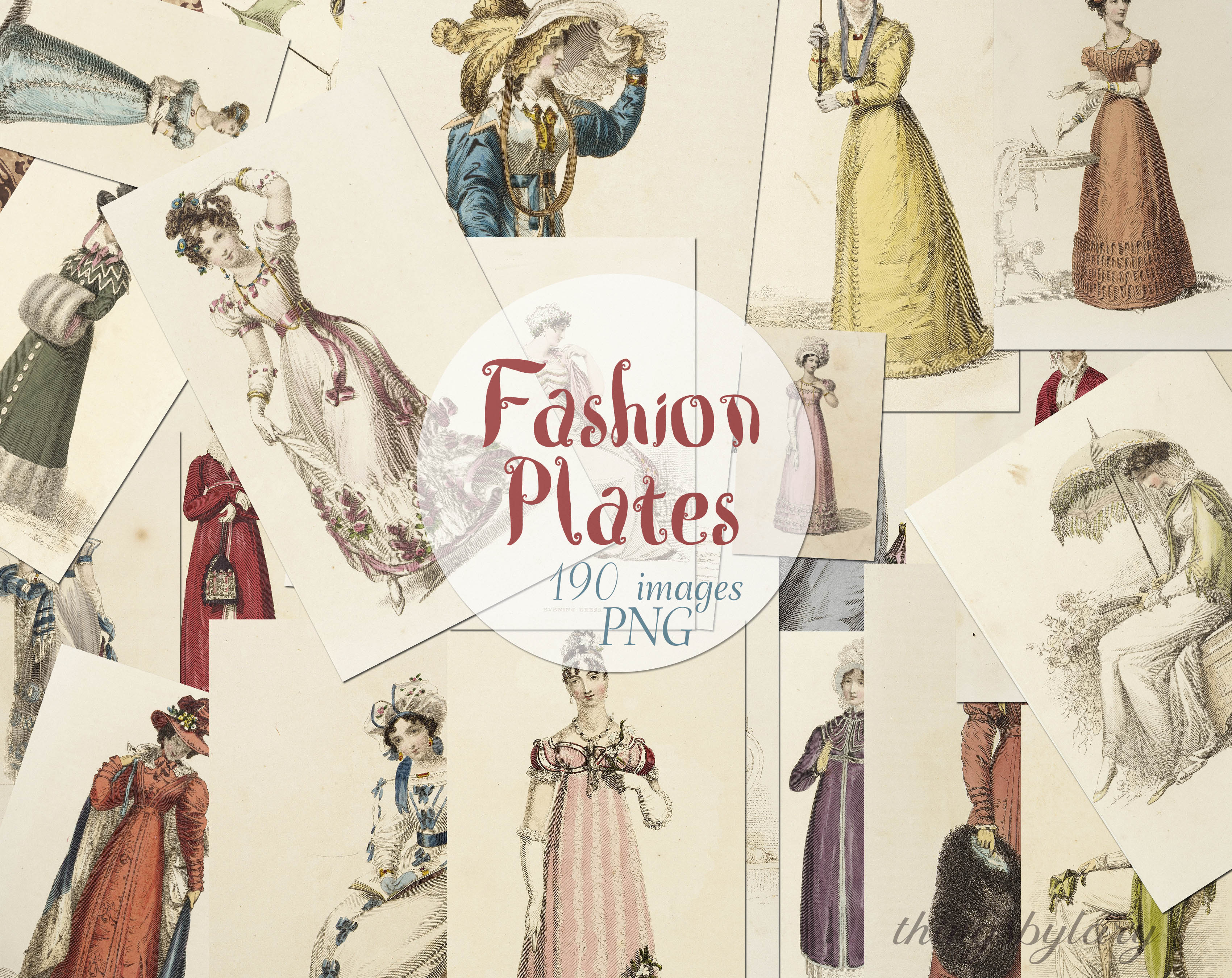 190 Vintage Hand colored Fashion Plates Mega Bundle Ephemera