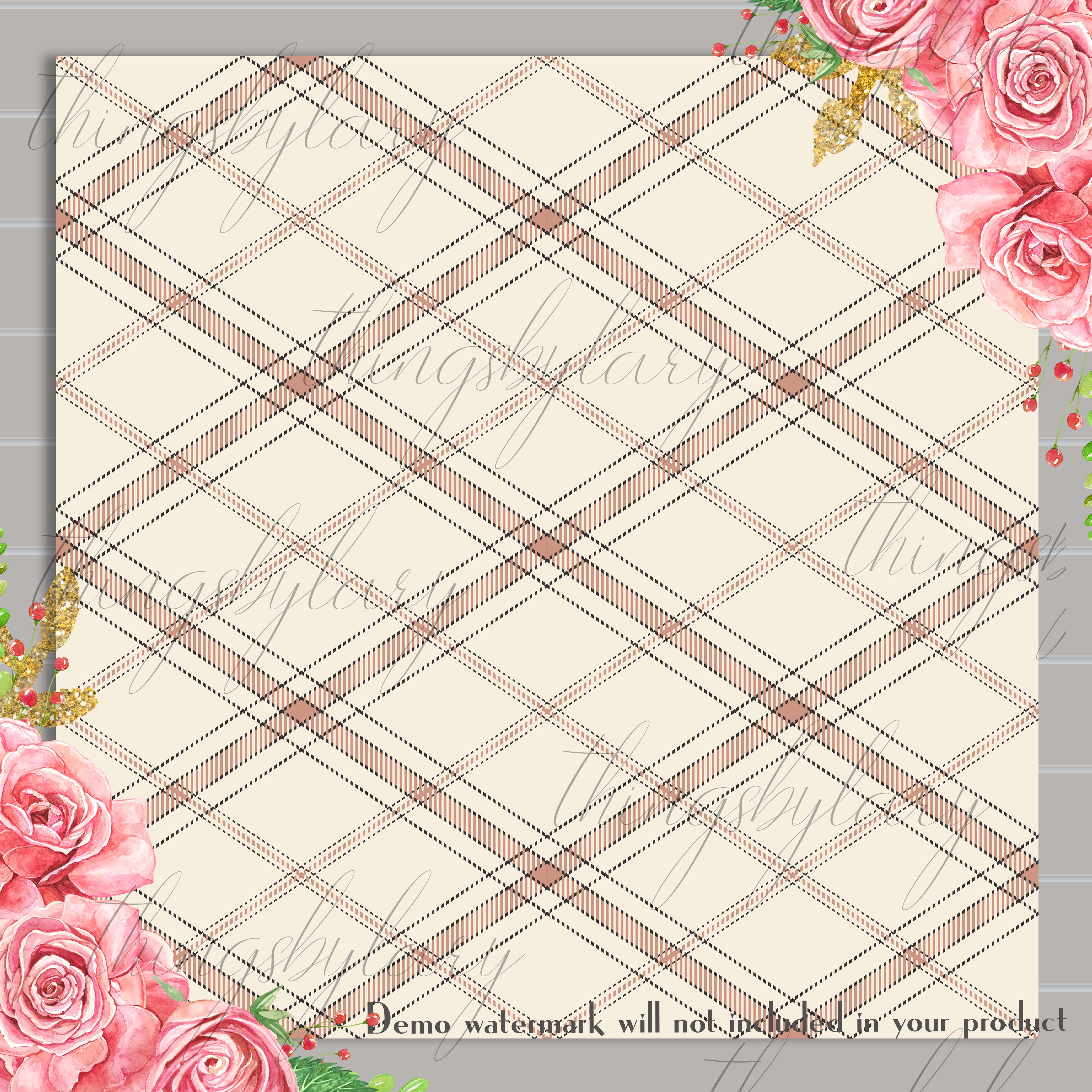 16 Seamless Beige and Burgundy Plaid Digital Papers 12x12