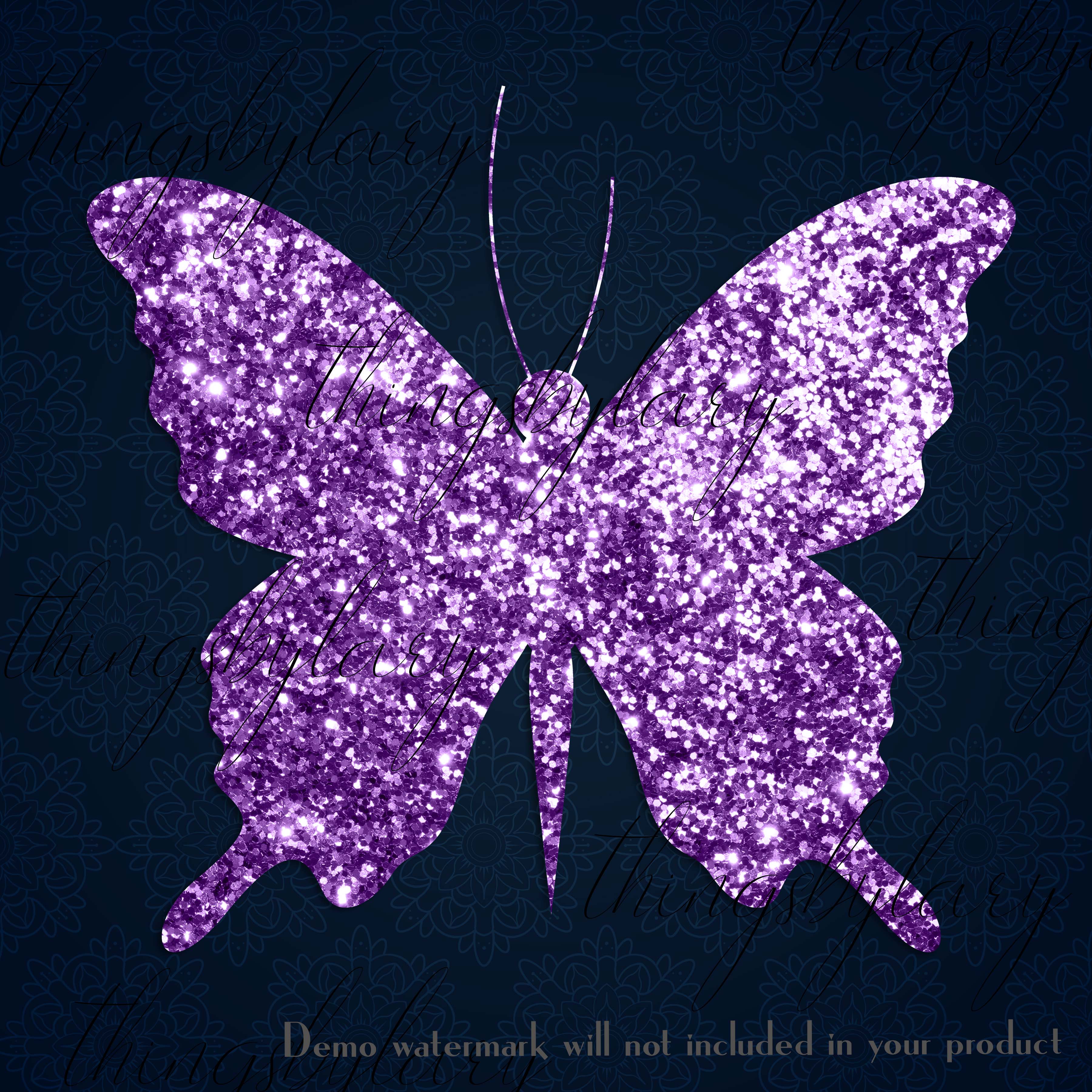 30 Lavender Purple Foil and Glitter Butterfly PNG Isolated