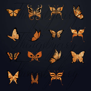 30 Orange Monarch Foil and Glitter Butterfly PNG Image Isolated