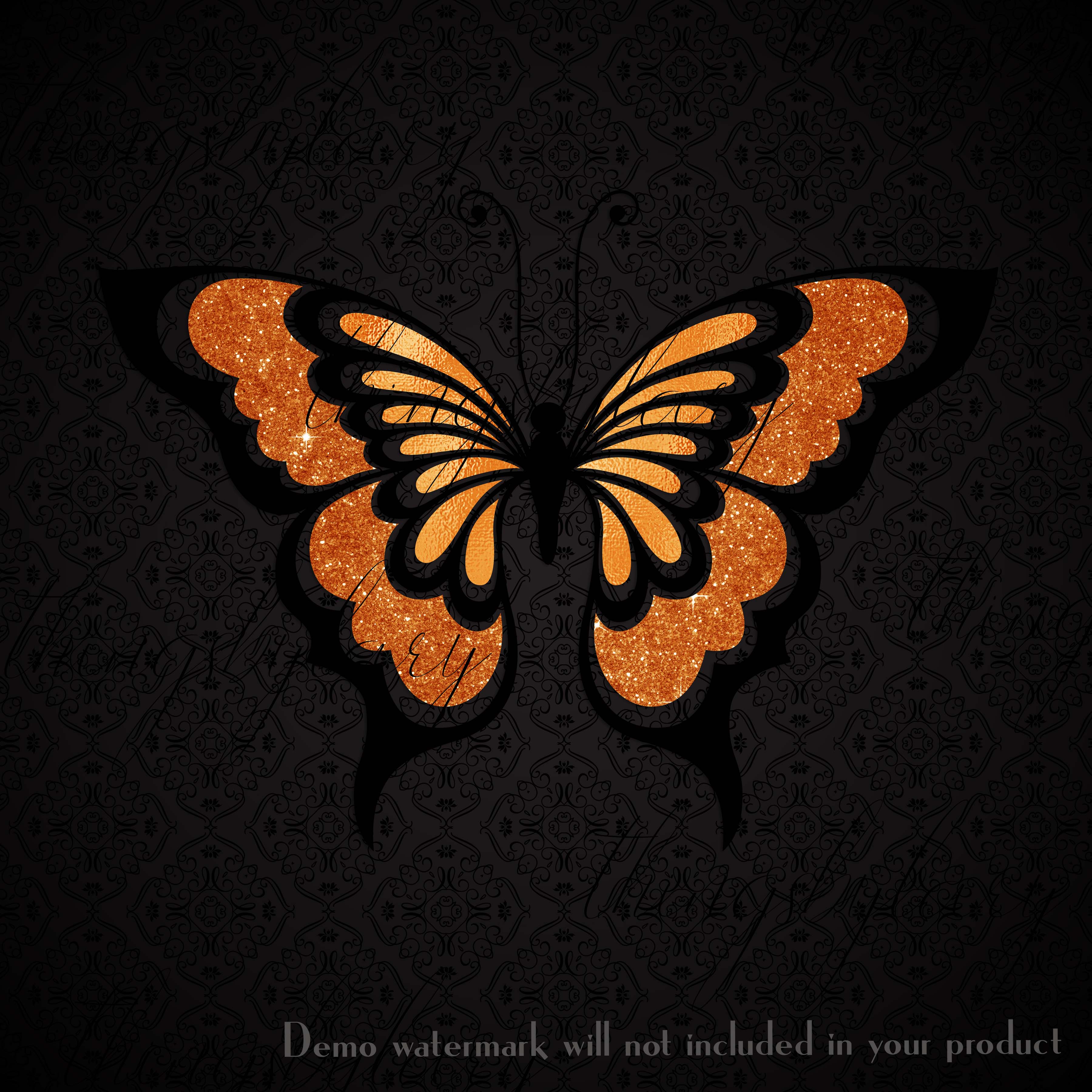 30 Orange Monarch Foil and Glitter Butterfly PNG Image Isolated