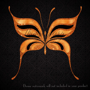 30 Orange Monarch Foil and Glitter Butterfly PNG Image Isolated