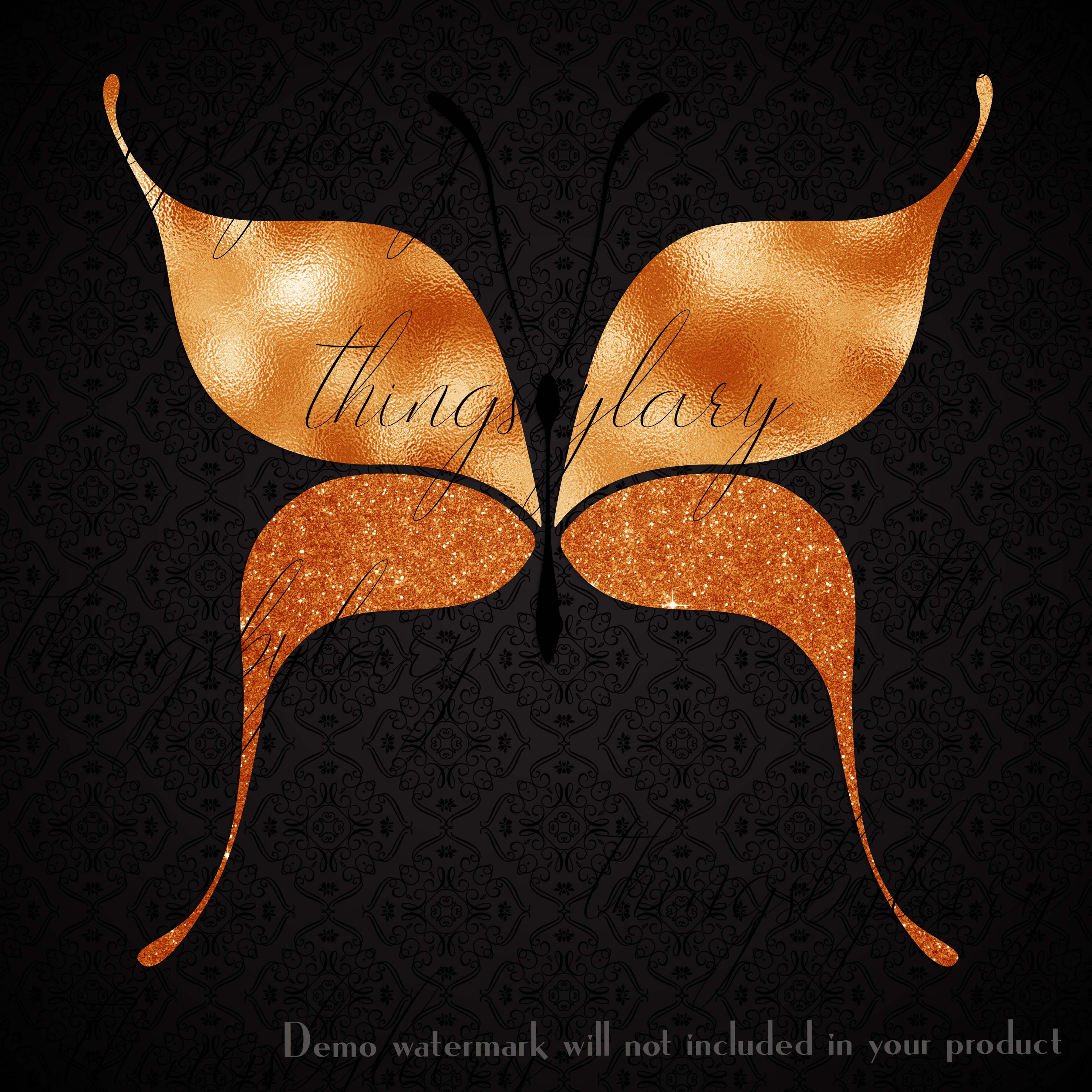 30 Orange Monarch Foil and Glitter Butterfly PNG Image Isolated