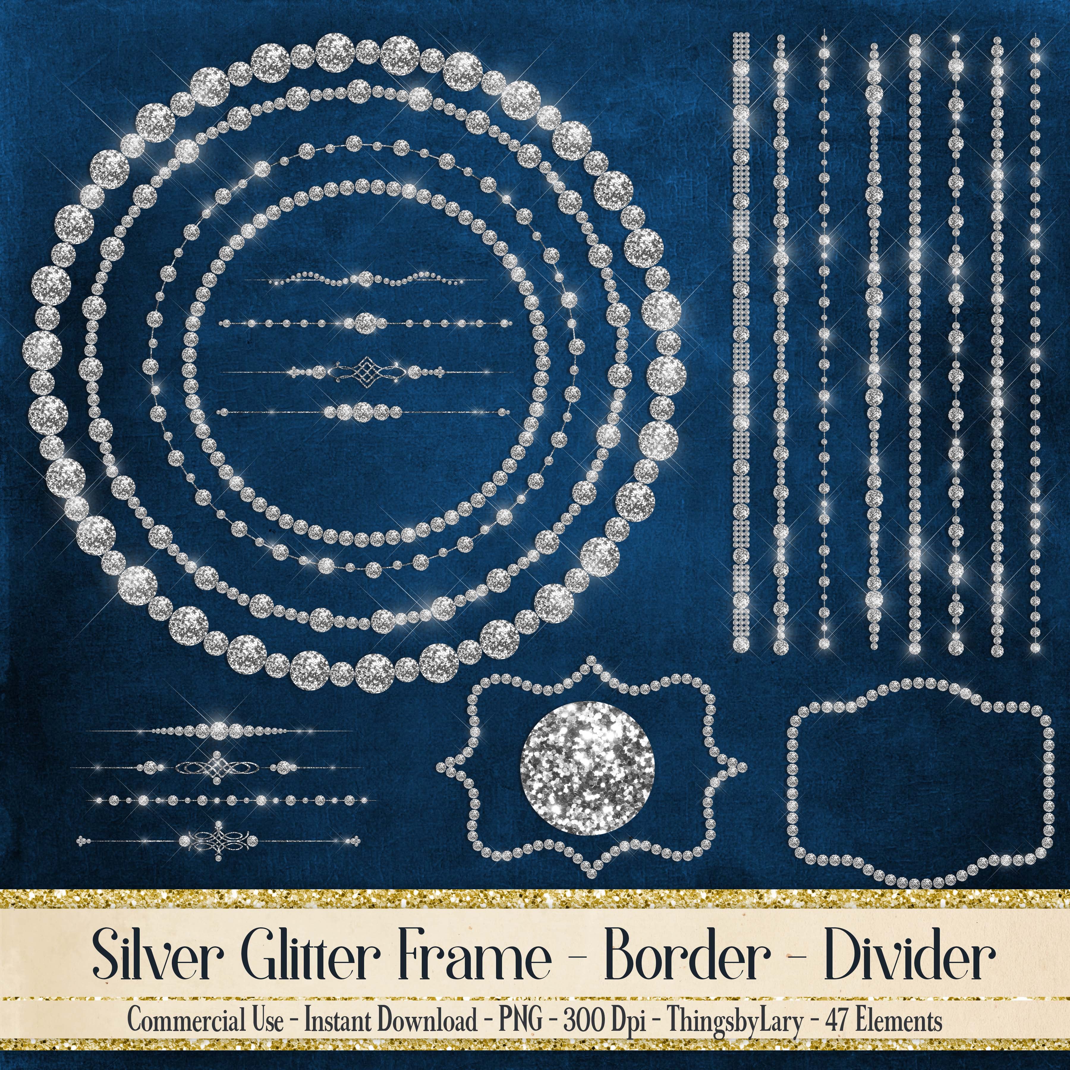 47 Silver Glitter Frames Dividers Borders PNG