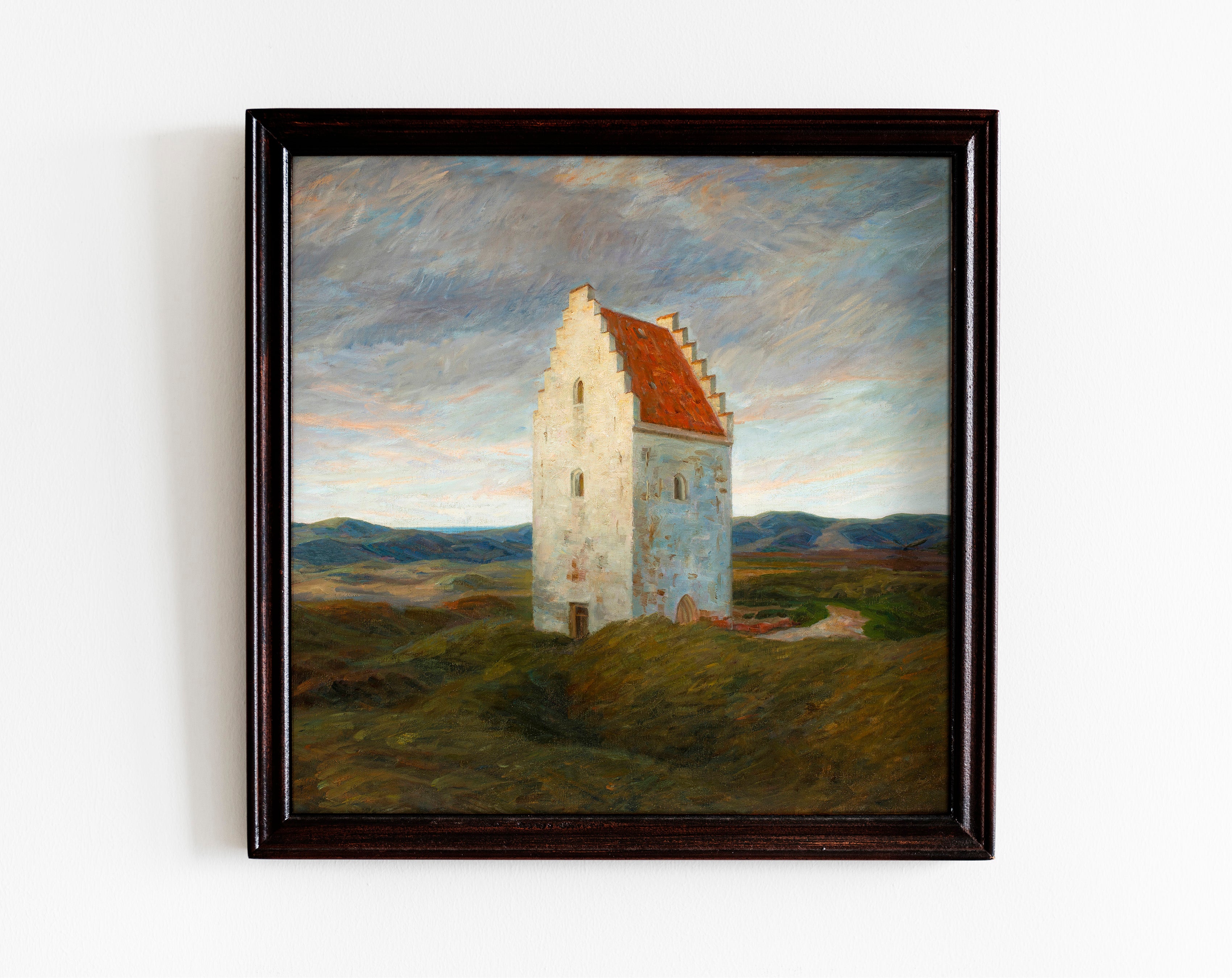 Old Church in Grassland Oil Painting