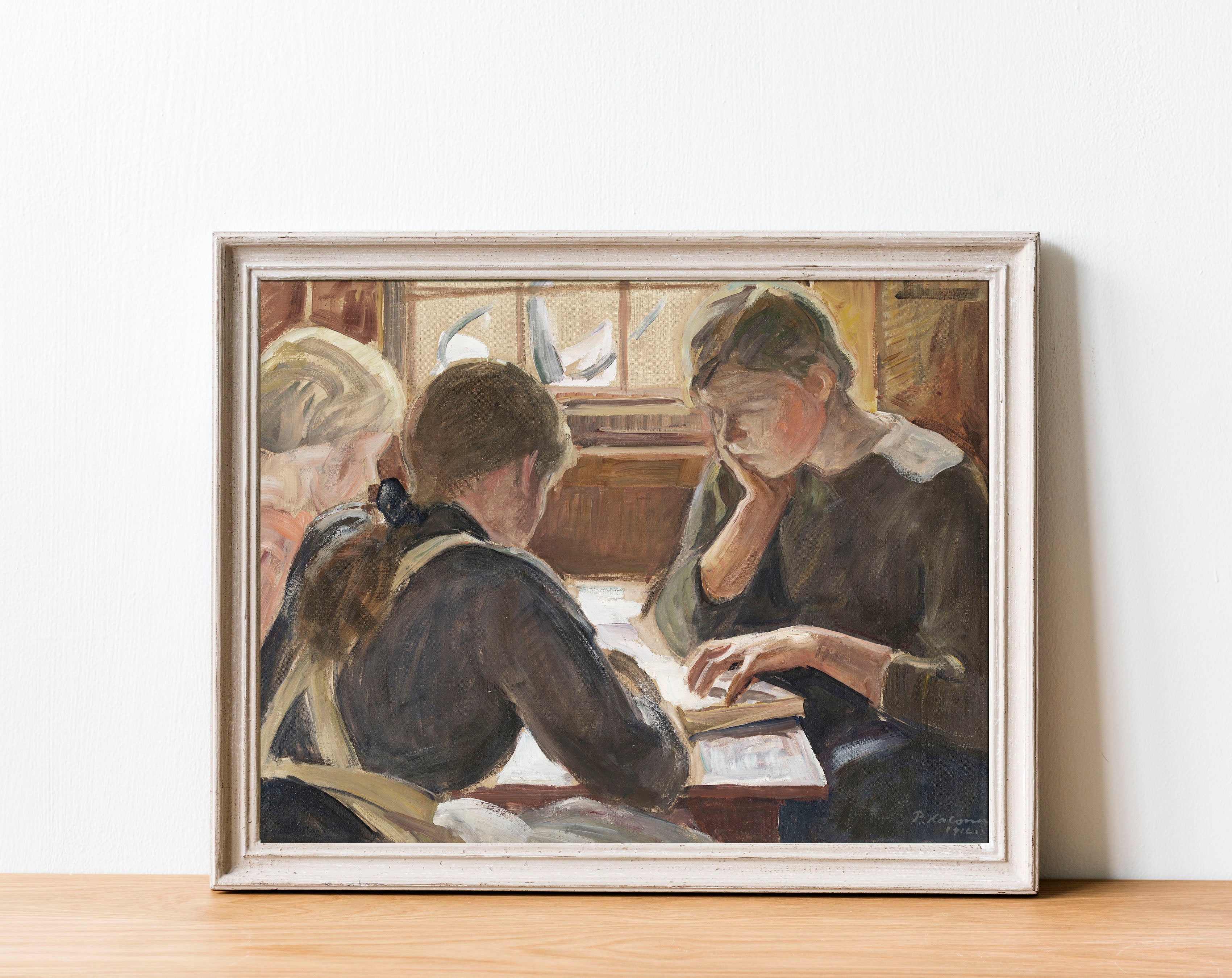 Three Young Girl Studying Oil Painting