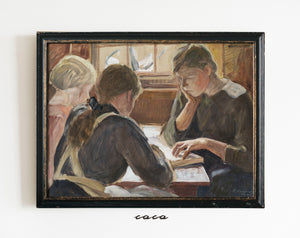 Three Young Girl Studying Oil Painting