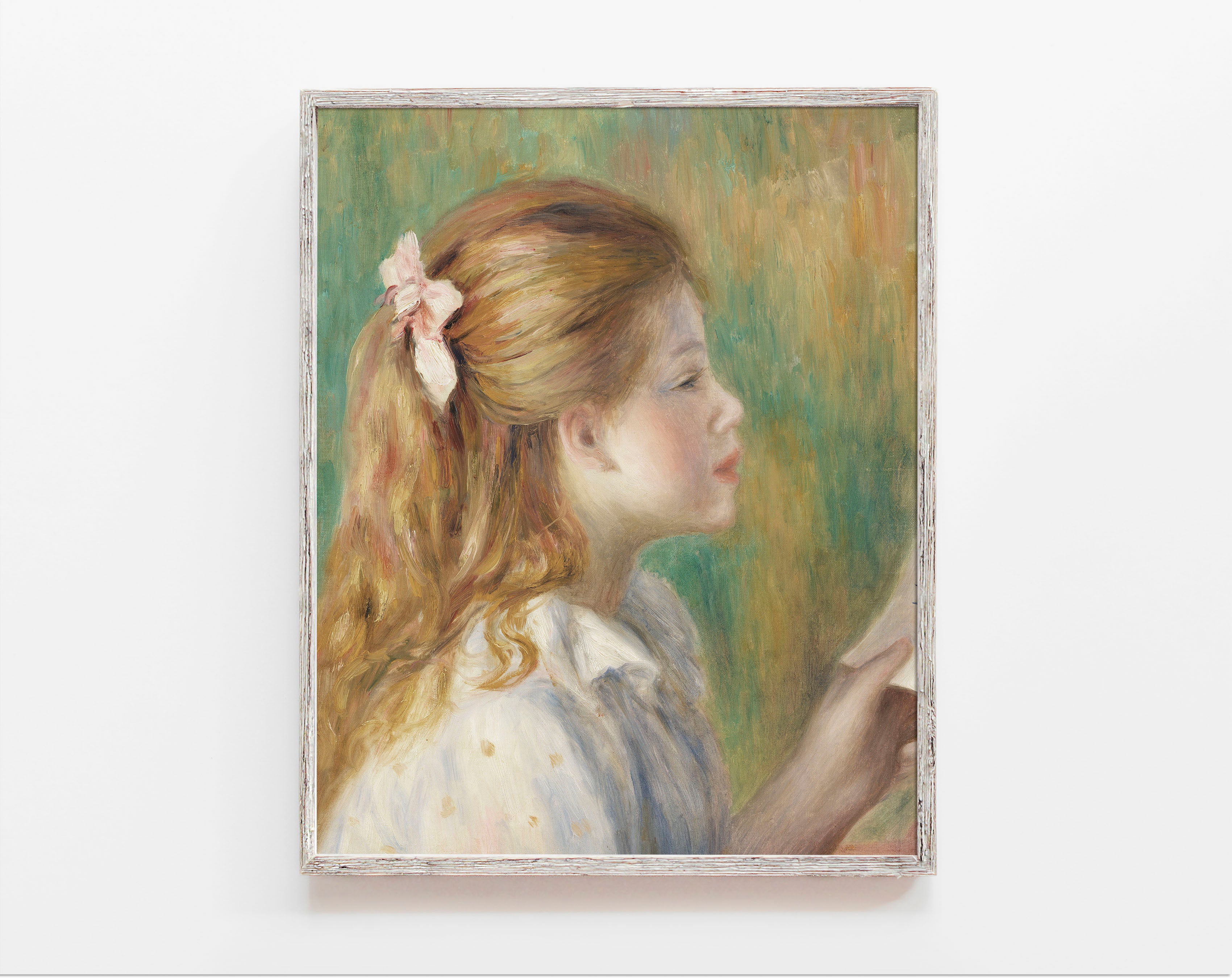 Young Blonde Girl Reading Book Oil Painting