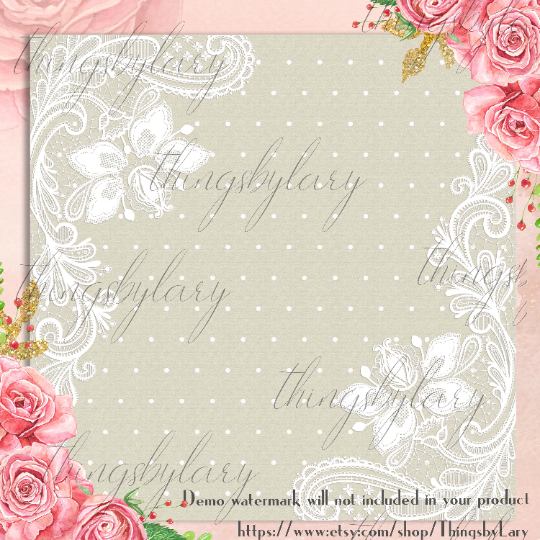 16 Blush Pink Neutral and White Lace Digital Papers 12x12