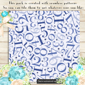 100 Seamless Number with Glitter Dot Digital Papers 12x12