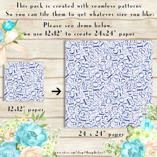 100 Seamless Number with Glitter Dot Digital Papers 12x12