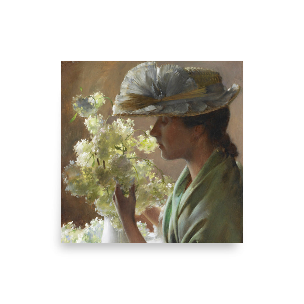 Lady with a Bouquet Snowballs by Charles Courtney Curran oil painting Physical Print Shipped Print Mailed Art Prints