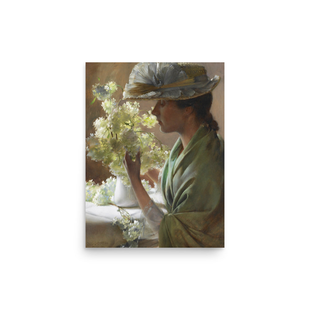 Lady with a Bouquet Snowballs by Charles Courtney Curran oil painting Physical Print Shipped Print Mailed Art Prints