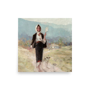 Peasant Woman with Distaff girl portrait oil painting Physical Print Shipped Print Mailed Art Prints