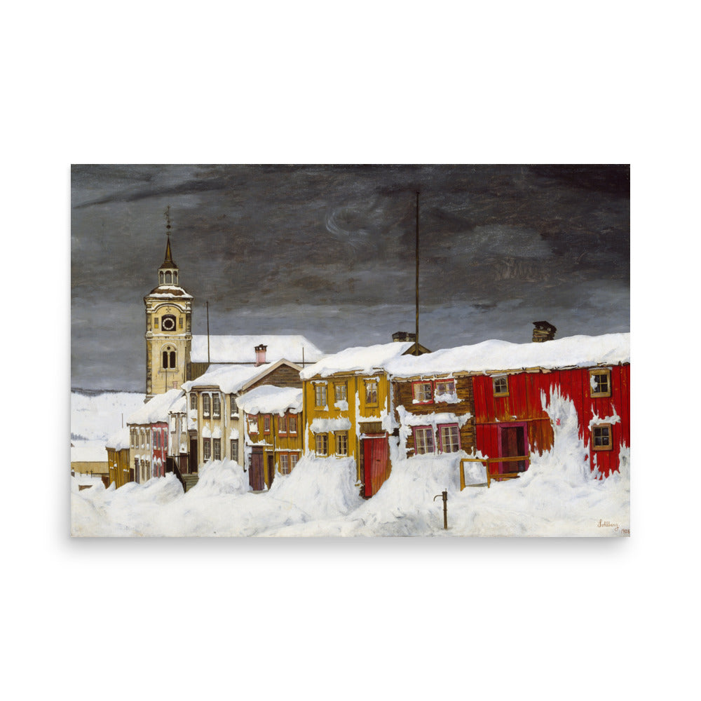 Street in Roros in Winter Barn House oil painting Physical Print Shipped Print Mailed Art Prints