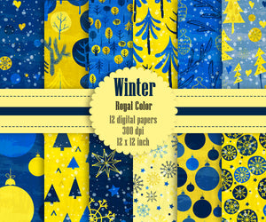 12 Winter Pattern Digital Papers in Royal Color in 12 inch, Instant Download, High Resolution 300 Dpi, Commercial Use