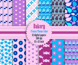 12 Bakery Digital Papers in Frozen Theme Color in 12 inch, Instant Download, High Resolution 300 Dpi, Commercial Use