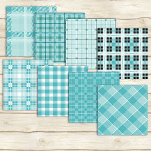 24 Turquoise Plaid Digital Papers in 12 x 12 inch 300 Dpi Instant Download, Scrapbook Papers, Tartan, Gingham, Check, Commercial Use