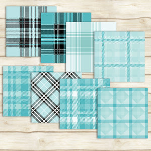 24 Turquoise Plaid Digital Papers in 12 x 12 inch 300 Dpi Instant Download, Scrapbook Papers, Tartan, Gingham, Check, Commercial Use