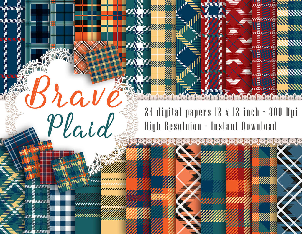 24 Orange and Drank Green  Plaid Digital Papers in 12inch 300 Dpi Instant Download Commercial Use, Scrapbook Princess, Tartan, Gingham Check