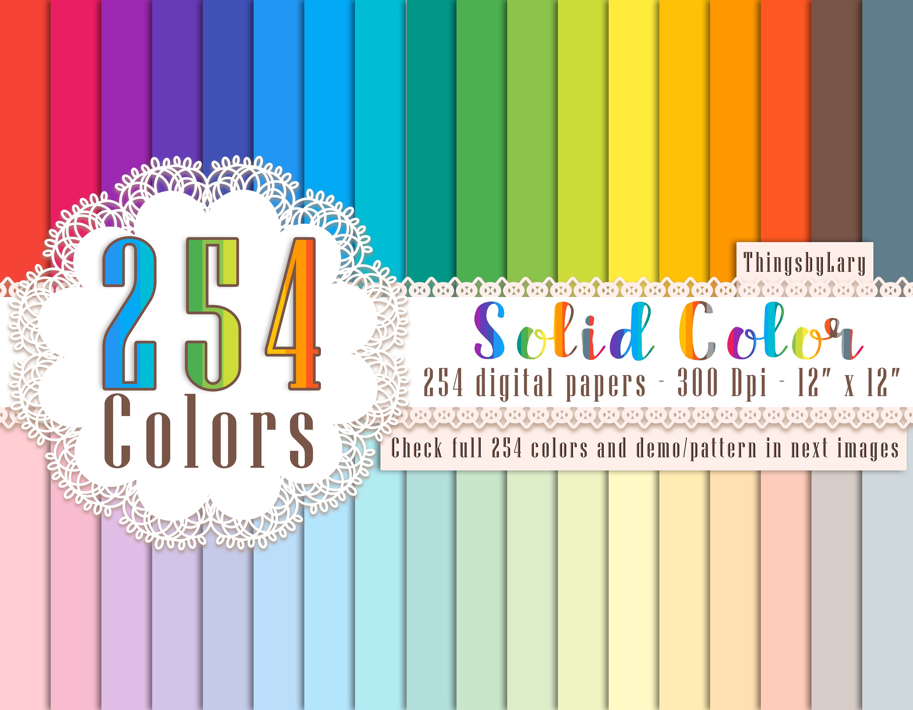 254 Solid Color Digital Papers 12 inch 300 Dpi Instant Download, Commercial Use, Seamless Pattern, Wedding Kit, Shabby chic kit, Rainbow kit