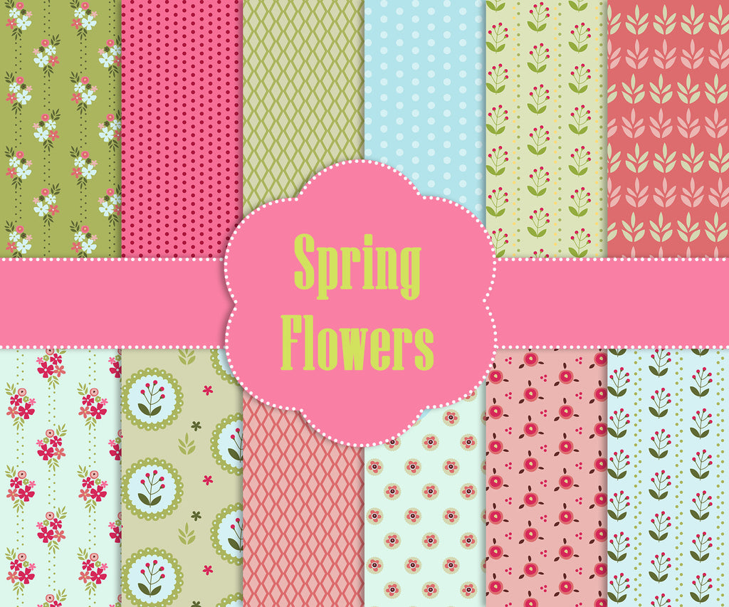 12 Spring Flower Digital Papers 6&quot;, Digital Paper, Flower Digital Paper, Spring Digital Paper, Digital Paper Pack