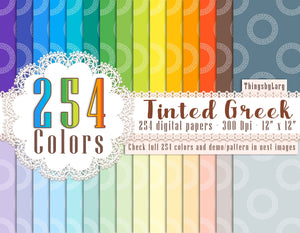 254 Rainbow Tinted Greek Pattern Papers in 12 x 12 inch 300 Dpi Instant Download, Commercial Use, Over 100 Color Kit