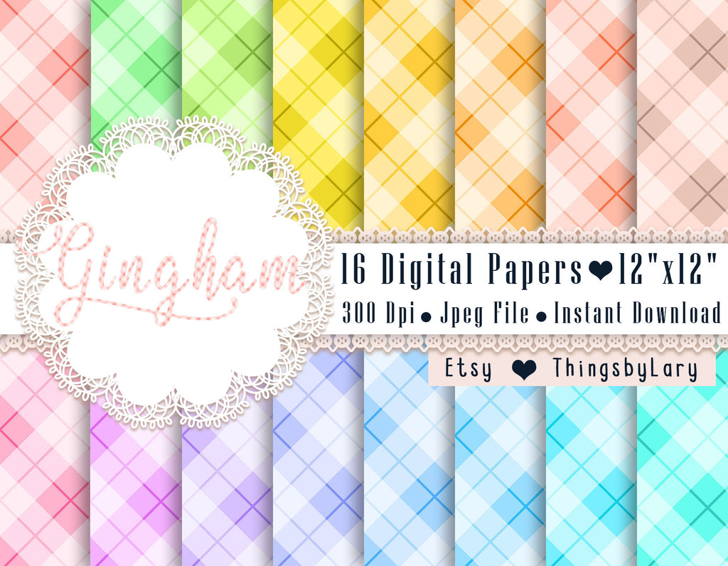 16 Gingham Pattern Papers 12x12 Inch, Jpeg File, Instant Download, High Resolution 300 Dpi, Commercial Use, Seamless Pattern