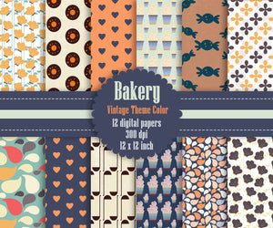 12 Bakery Digital Papers in Vintage Color in 12 inch, Instant Download, High Resolution 300 Dpi, Commercial Use