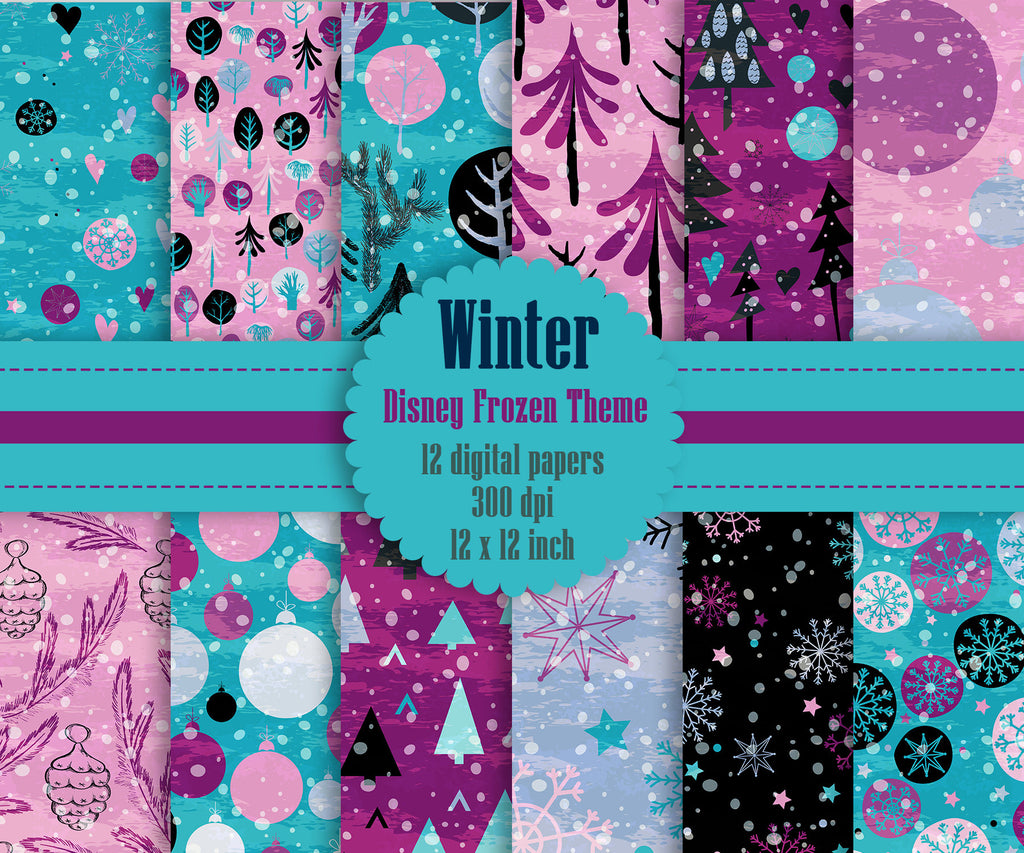 12 Winter Pattern Digital Papers 12 inch, Instant Download, High Resolution 300 Dpi, Commercial Use