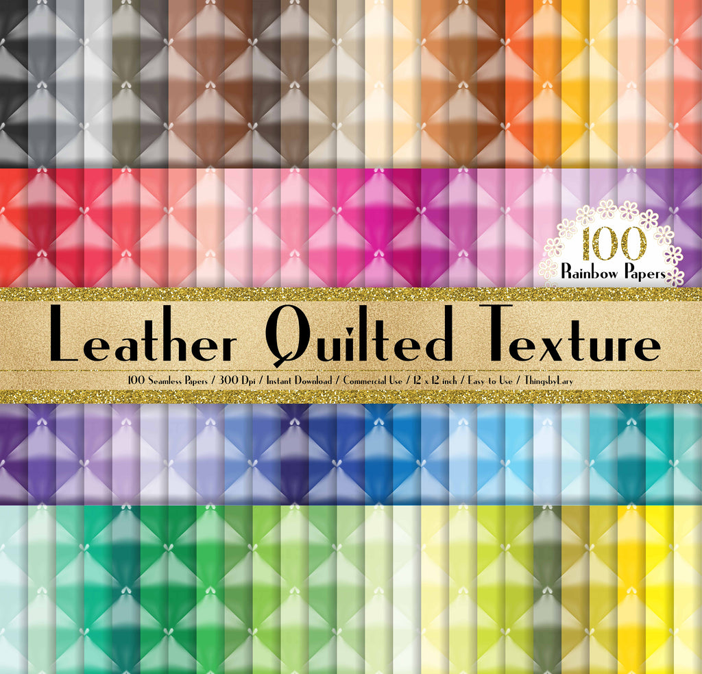 100 Seamless Leather Quilted Texture Papers in 12&quot; x 12&quot;, 300 Dpi Planner Paper, Commercial Use, Scrapbook Papers, Rainbow Paper