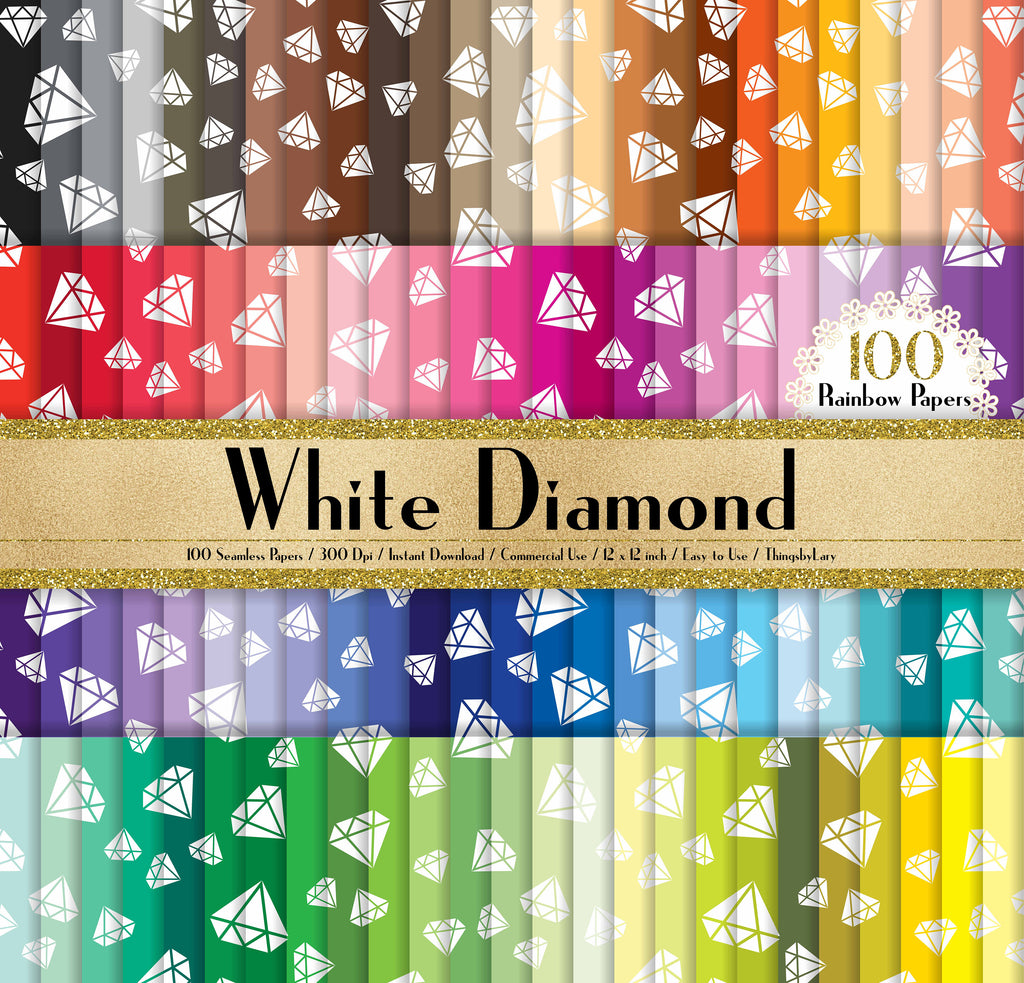 100 Seamless White Diamond Papers in 12&quot; x 12&quot;, 300 Dpi Planner Paper, Commercial Use, Scrapbook Paper, Rainbow Paper, 100 Diamond Papers