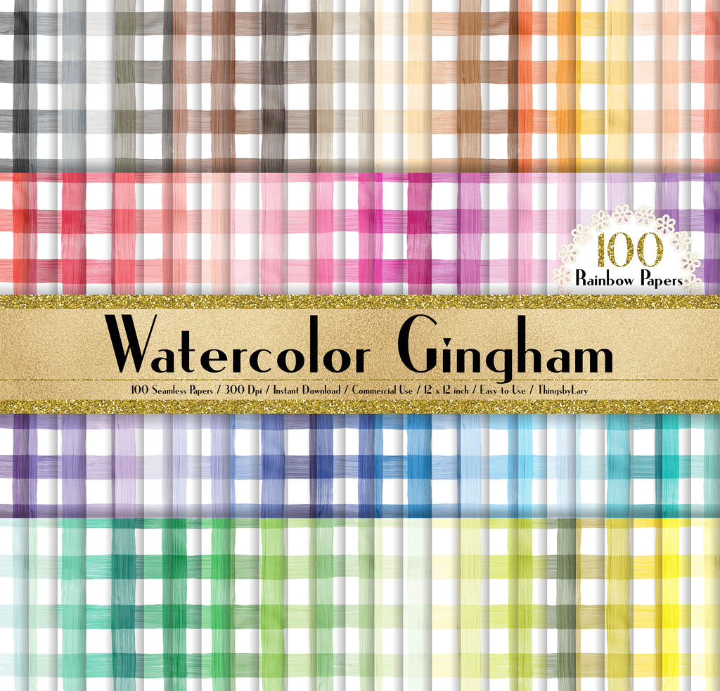 100 Seamless Watercolor Gingham Papers 12 inch 300 Dpi Commercial Use Instant Download, Scrapbooking Watercolor Kit, Seamless Plaid Pattern