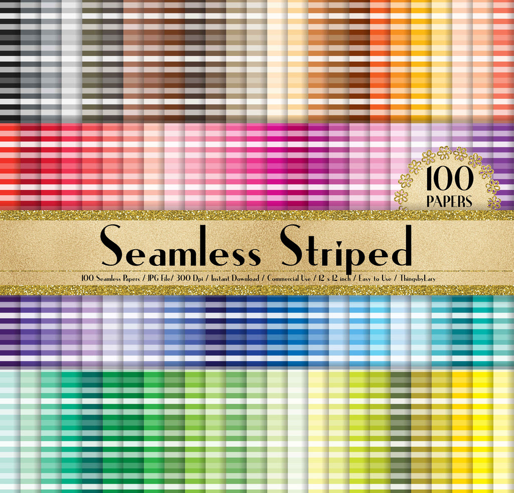 100 Seamless Striped Pattern Papers in 12&quot; x 12&quot;, 300 Dpi Planner Paper, Commercial Use, Scrapbook Paper,Rainbow Paper,100 Striped Papers