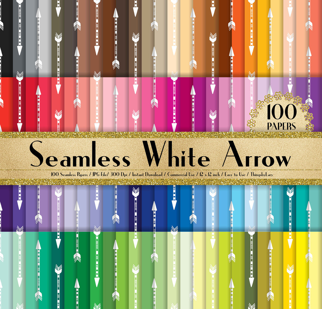 100 Seamless Boho White Arrow Papers in 12&quot; x 12&quot;, 300 Dpi Planner Paper, Scrapbook Paper,Rainbow Paper,100 Arrow Papers,100 Boho Paper