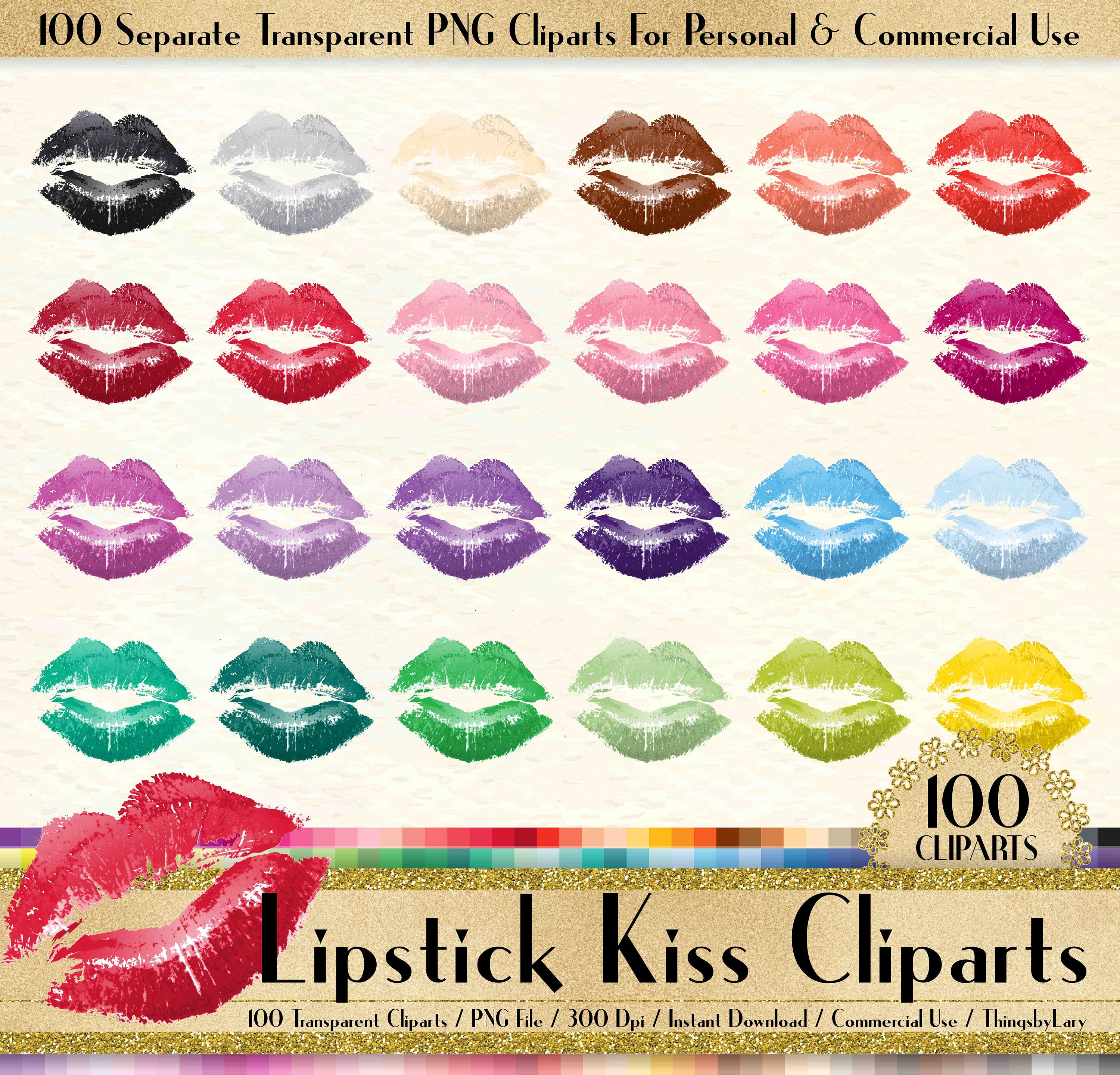 100 Lipstick Kiss Clipart, Valentine Clipart, Love Clipart, 100 Love Clipart, Valentine Day, Planner Clipart, Transparent PNG