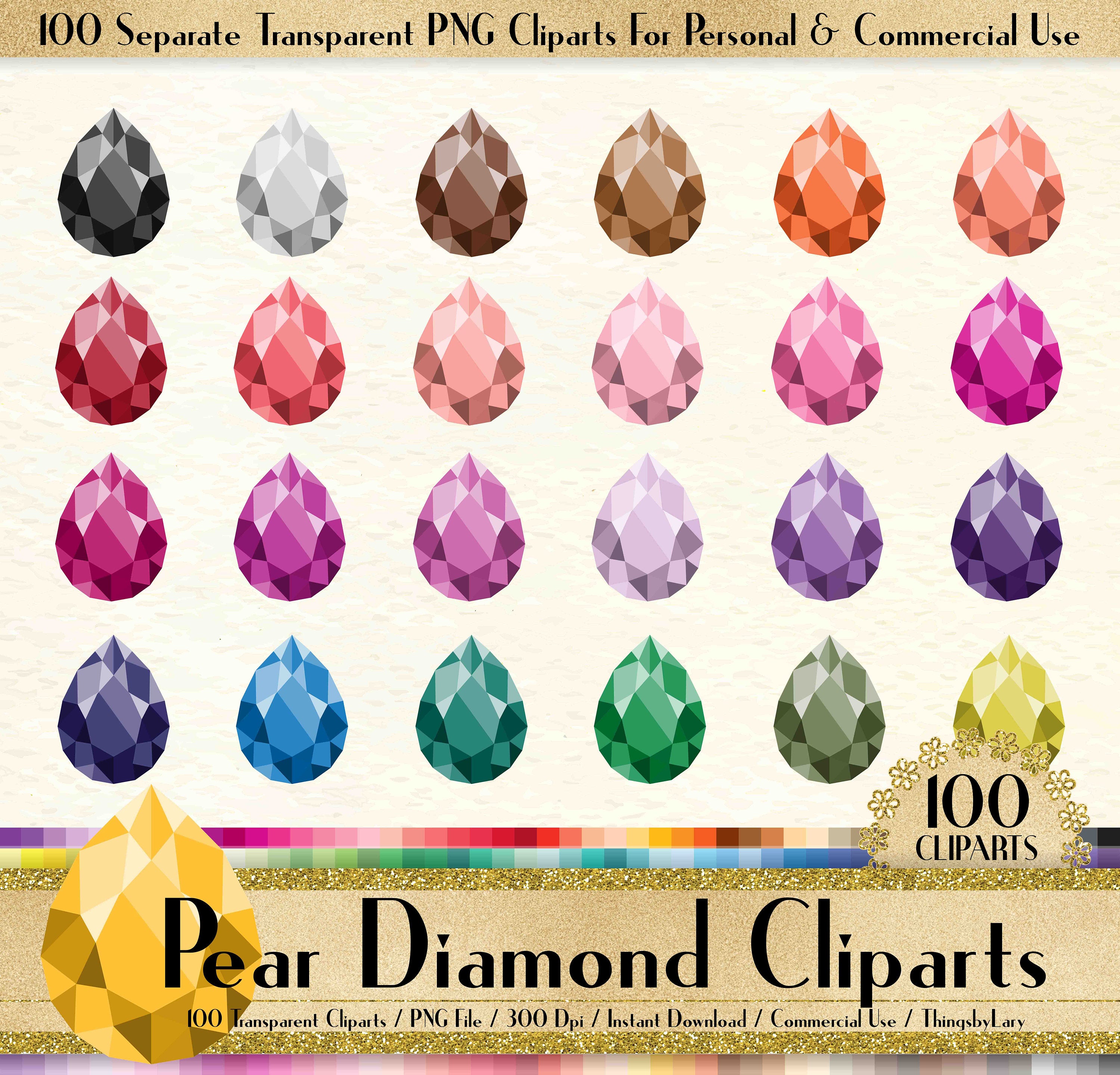 100 Transparent Pear Diamond Clipart, Jewelry Clipart, Fashion Clipart, 100 Diamond Clipart, Planner Clipart, Transparent, Rainbow